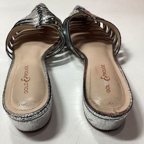 Gold & Rouge Gunmetal Woven Pointed Toe Mules Flat Sole Women’s Size EU 38 - Picture 10 of 15